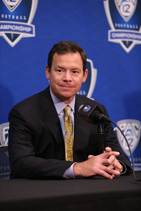 121129 Pac-12 Fri SA-021.JPG - Nov 29, 2012; Stanford, CA, USA; UCLA coach Jim Mora at the press conference prior to the 2012 Pac-12 championship at Stanford Stadium.